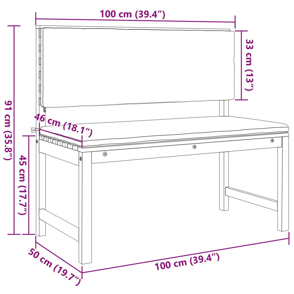 vidaXL Garden Bench Brown 100 x 50 x 91cm Solid Acacia wood