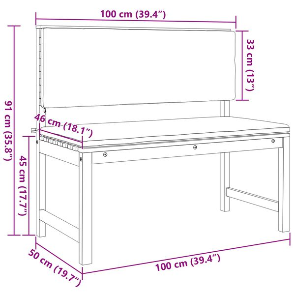 vidaXL Garden Bench Brown 100 x 50 x 91cm Solid Acacia wood