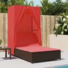 vidaXL Double Sun Lounger with Roof and Curtains Brown Poly Rattan