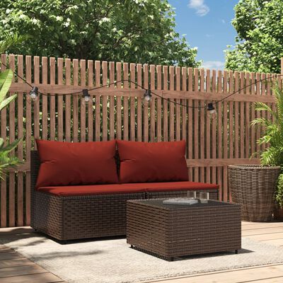 vidaXL 3 Piece Garden Lounge Set with Cushions Brown Poly Rattan