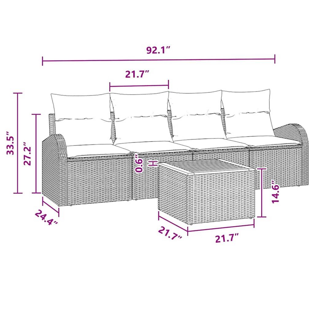 vidaXL Garden Sofa Set 5 pcs Black and turquoise