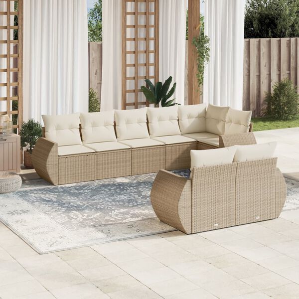 vidaXL 8 Piece Garden Sofa Set with Cushions Beige Poly Rattan