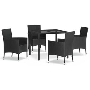 vidaXL 5 Piece Garden Dining Set with Cushions Black Poly Rattan
