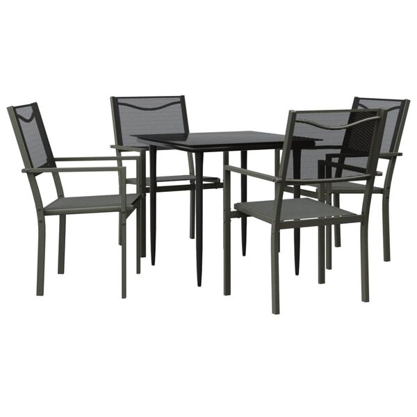 vidaXL 5 Piece Garden Dining Set Black Steel and Textilene