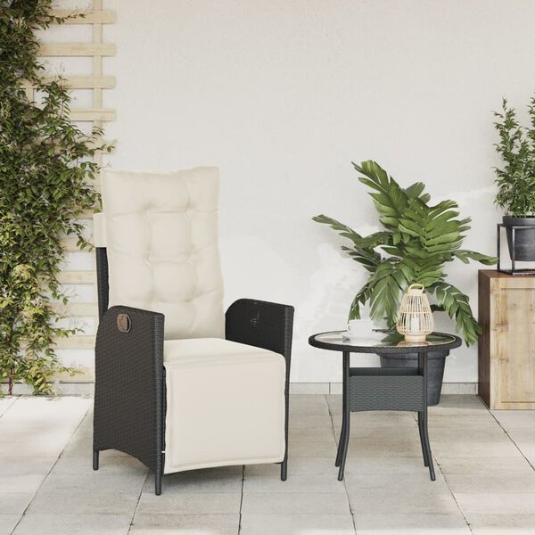 vidaXL Reclining Garden Chair with Footrest Black Poly Rattan