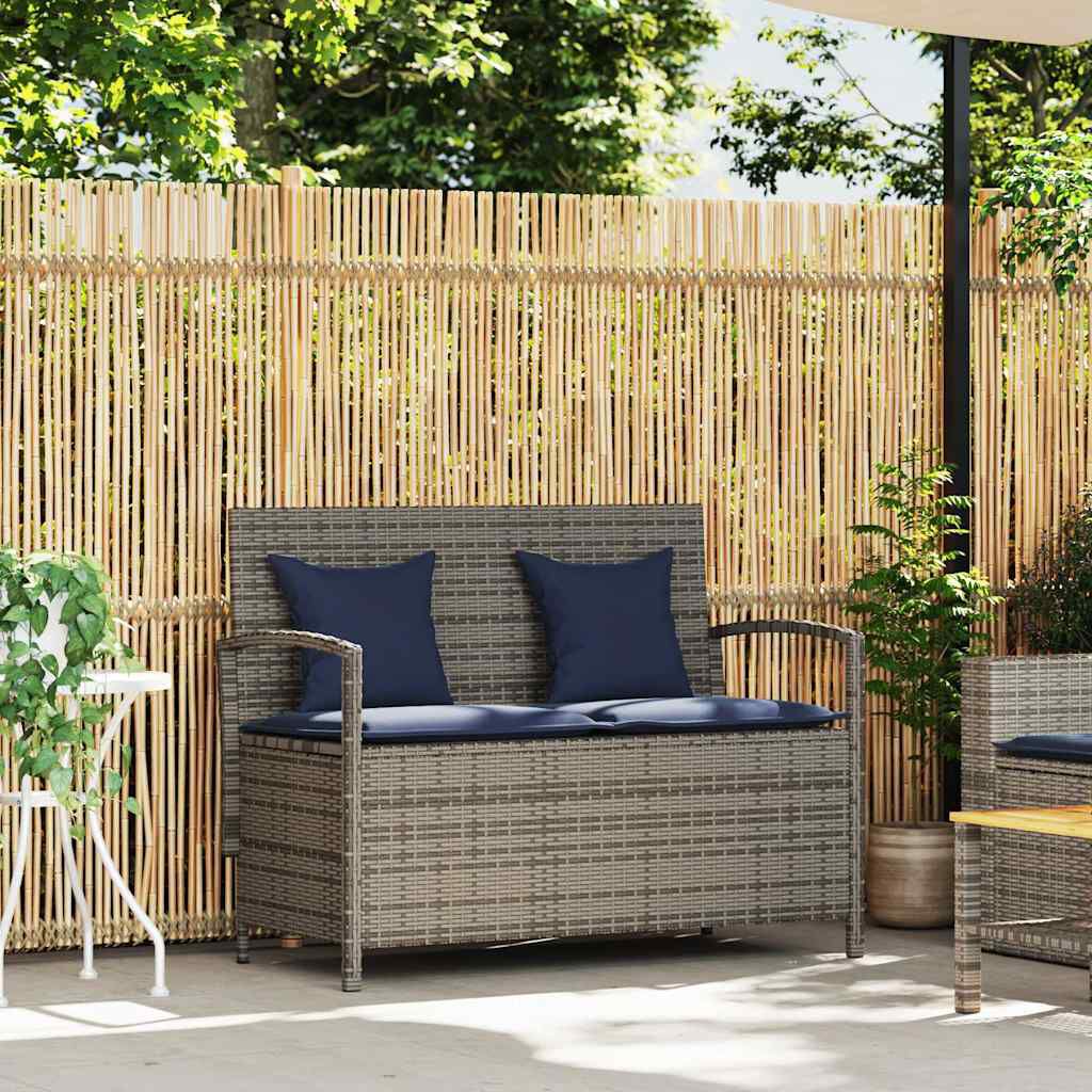 vidaXL Garden Storage Bench with Cushion Grey Poly Rattan