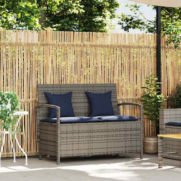 vidaXL Garden Storage Bench with Cushion Grey Poly Rattan