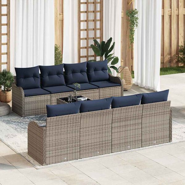 vidaXL Sofa Set with Cushion 9 pcs Grey Poly Rattan