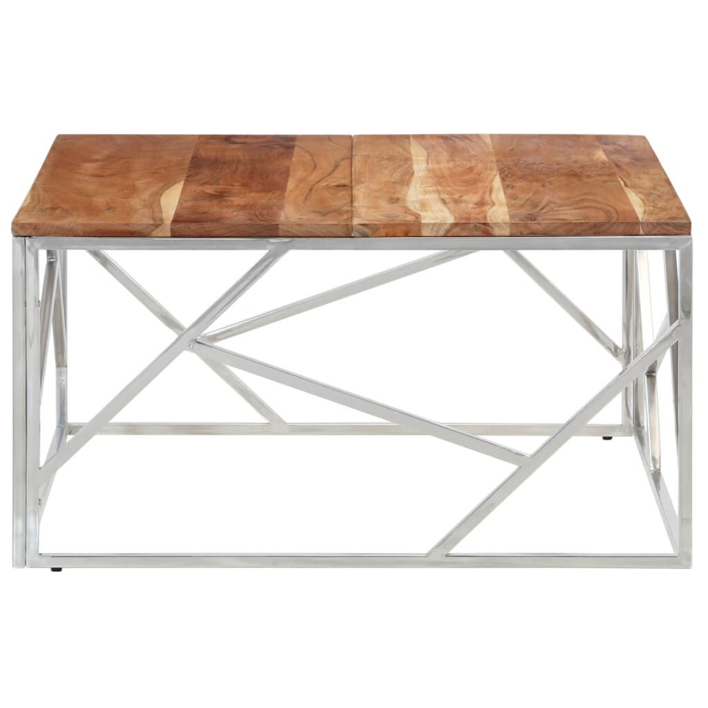 vidaXL Coffee Table Silver Stainless Steel and Solid Acacia Wood
