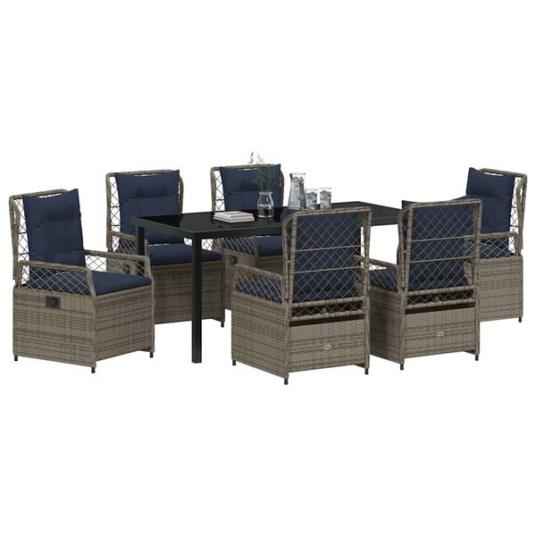 vidaXL Garden Dining Set 7 pcs Grey Poly Rattan