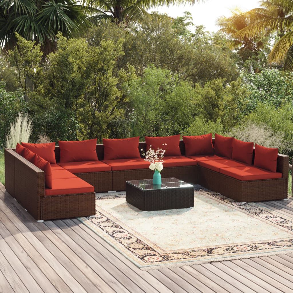 vidaXL 10 Piece Garden Lounge Set with Cushions Poly Rattan Brown