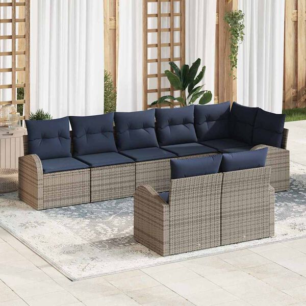 vidaXL Garden Sofa Set 8 pcs Grey Poly Rattan