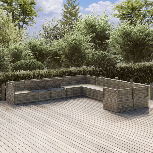 vidaXL 10 Piece Garden Lounge Set with Cushions Grey Poly Rattan