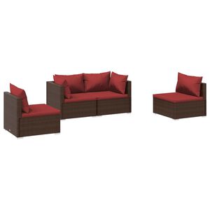 vidaXL 4 Piece Garden Lounge Set with Cushions Poly Rattan Brown