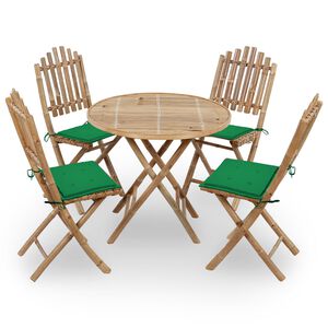 vidaXL 5 Piece Folding Outdoor Dining Set with Cushions Bamboo