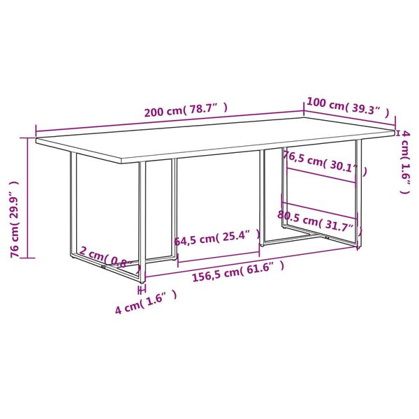 vidaXL Dining Table 200 cm Solid Reclaimed Wood