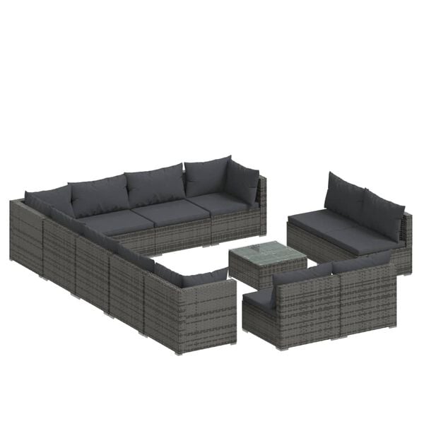 vidaXL 13 Piece Garden Lounge Set with Cushions Grey Poly Rattan