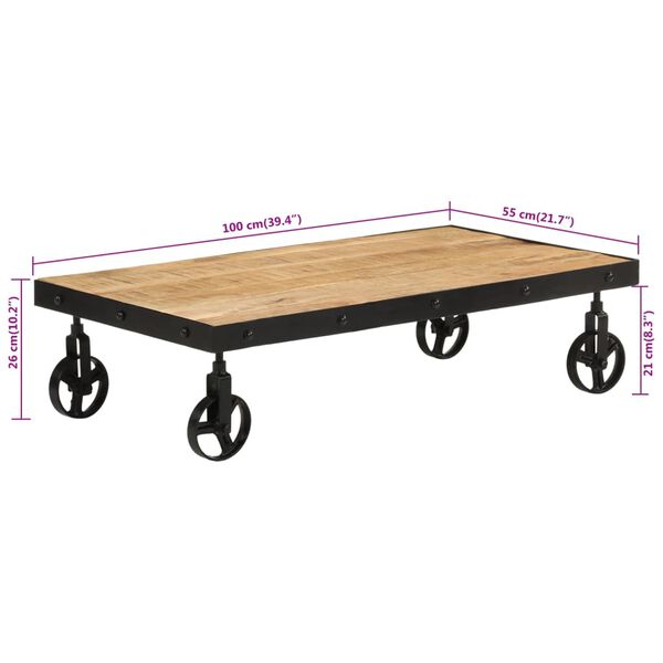 vidaXL Coffee Table with Wheels Solid Mango Wood 100x55x26 cm