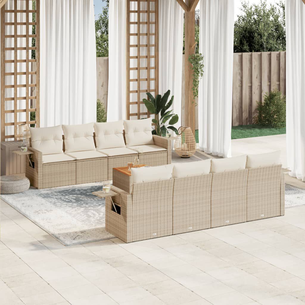 vidaXL 9 Piece Garden Sofa Set with Cushions Beige Poly Rattan