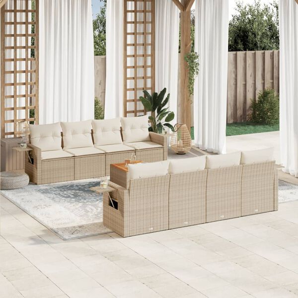 vidaXL 9 Piece Garden Sofa Set with Cushions Beige Poly Rattan