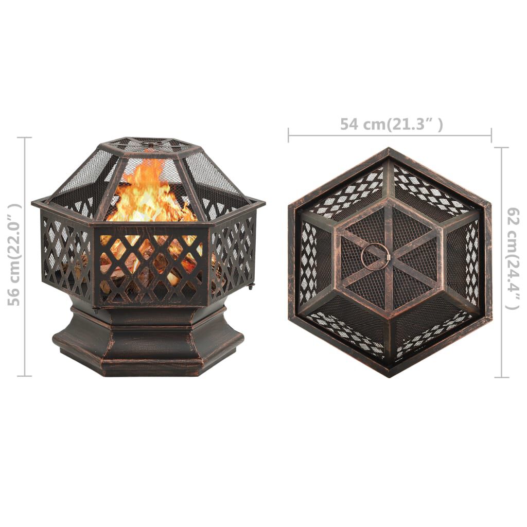 vidaXL Rustic Fire Pit with Poker 62x54x56 cm XXL Steel