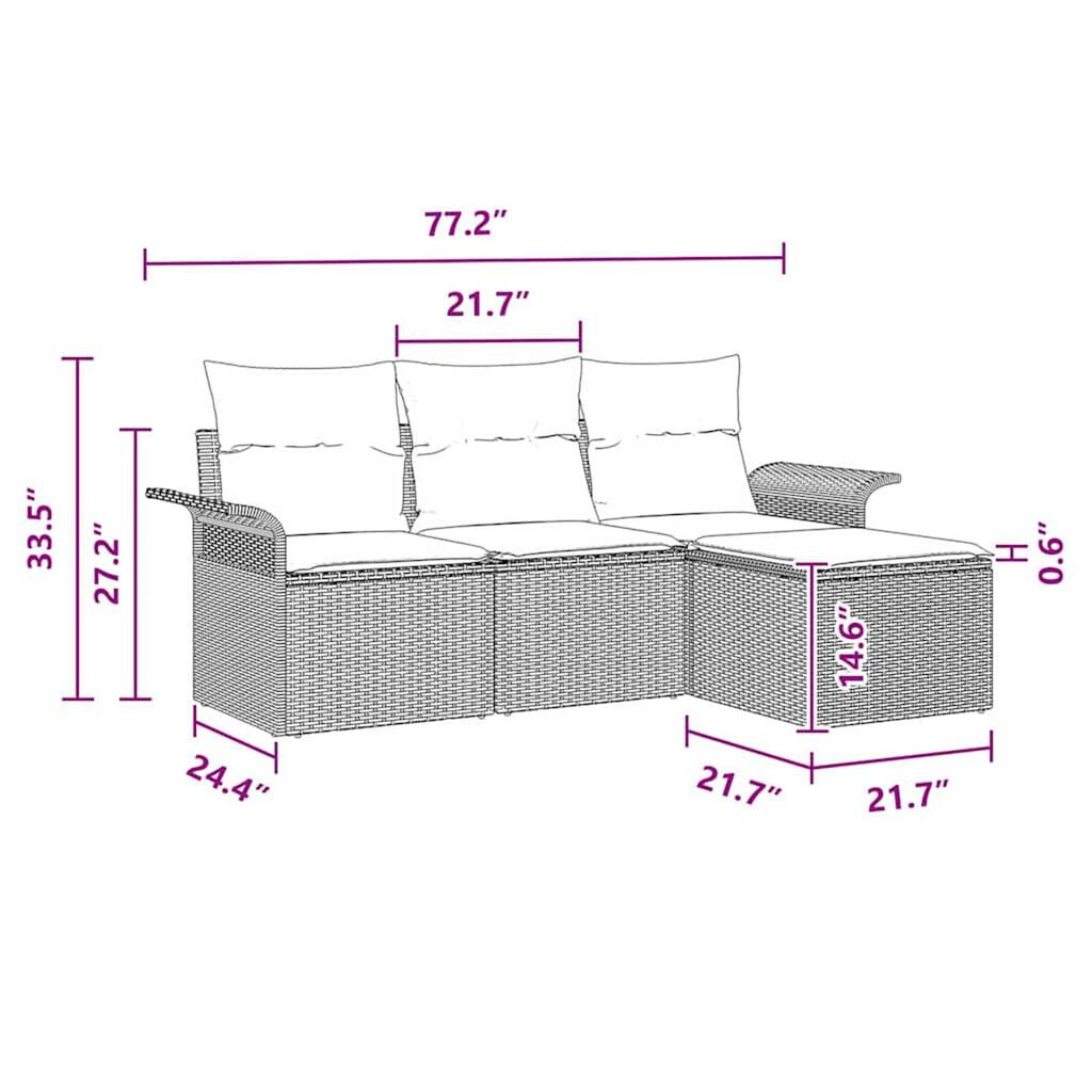vidaXL Garden Sofa Set with Cushion 4 pcs Black Poly rattan