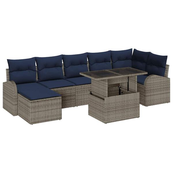 vidaXL Garden Sofa Set with Cushion 8 pcs Grey and navy blue