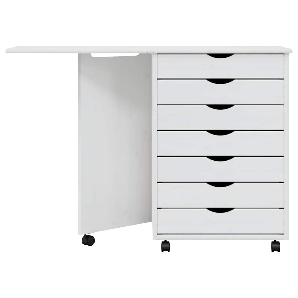 vidaXL Rolling Cabinet with Desk MOSS White Solid Wood Pine
