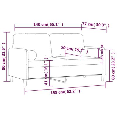 vidaXL 2-Seater Sofa with Throw Pillows Light Grey 140 cm Velvet