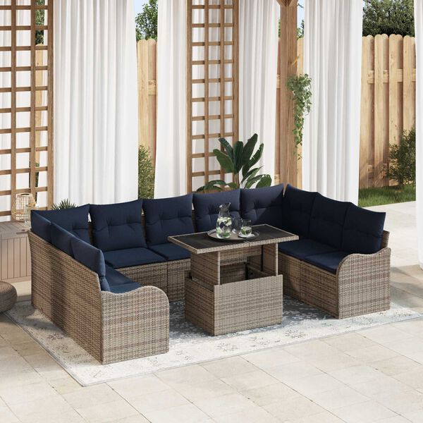vidaXL 10 Piece Garden Sofa Set with Cushions Grey Poly Rattan