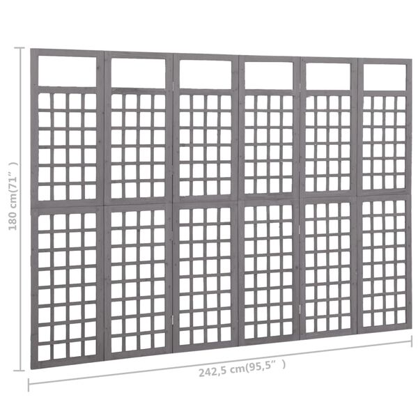 vidaXL 6-Panel Room Divider/Trellis Solid Fir Wood Grey 242.5x180 cm