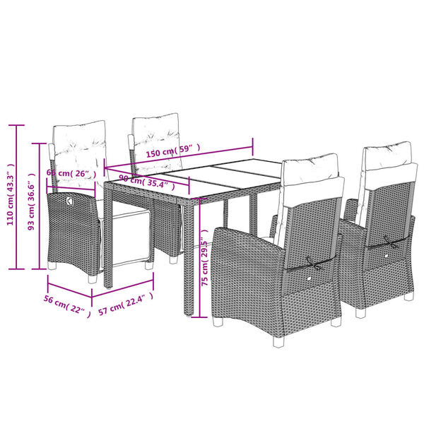 vidaXL 5 Piece Garden Dining Set with Cushions Grey Poly Rattan