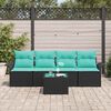 vidaXL Sofa Set with Cushion 5 pcs Black Poly Rattan