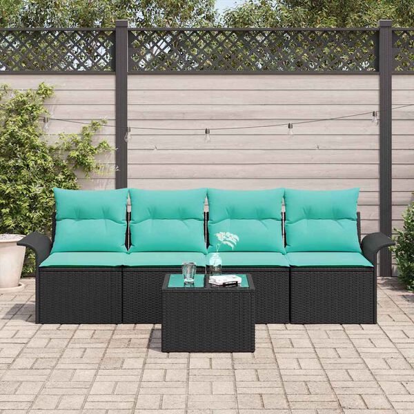 vidaXL Sofa Set with Cushion 5 pcs Black Poly Rattan