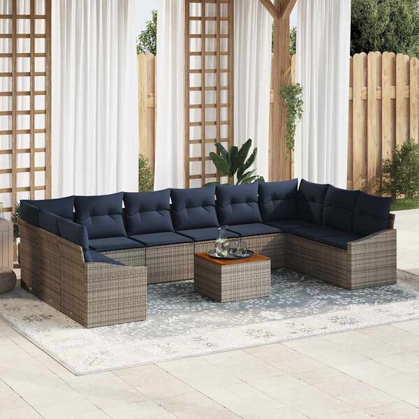 vidaXL Garden Sofa Set with Cushion 11 pcs Grey Poly Rattan