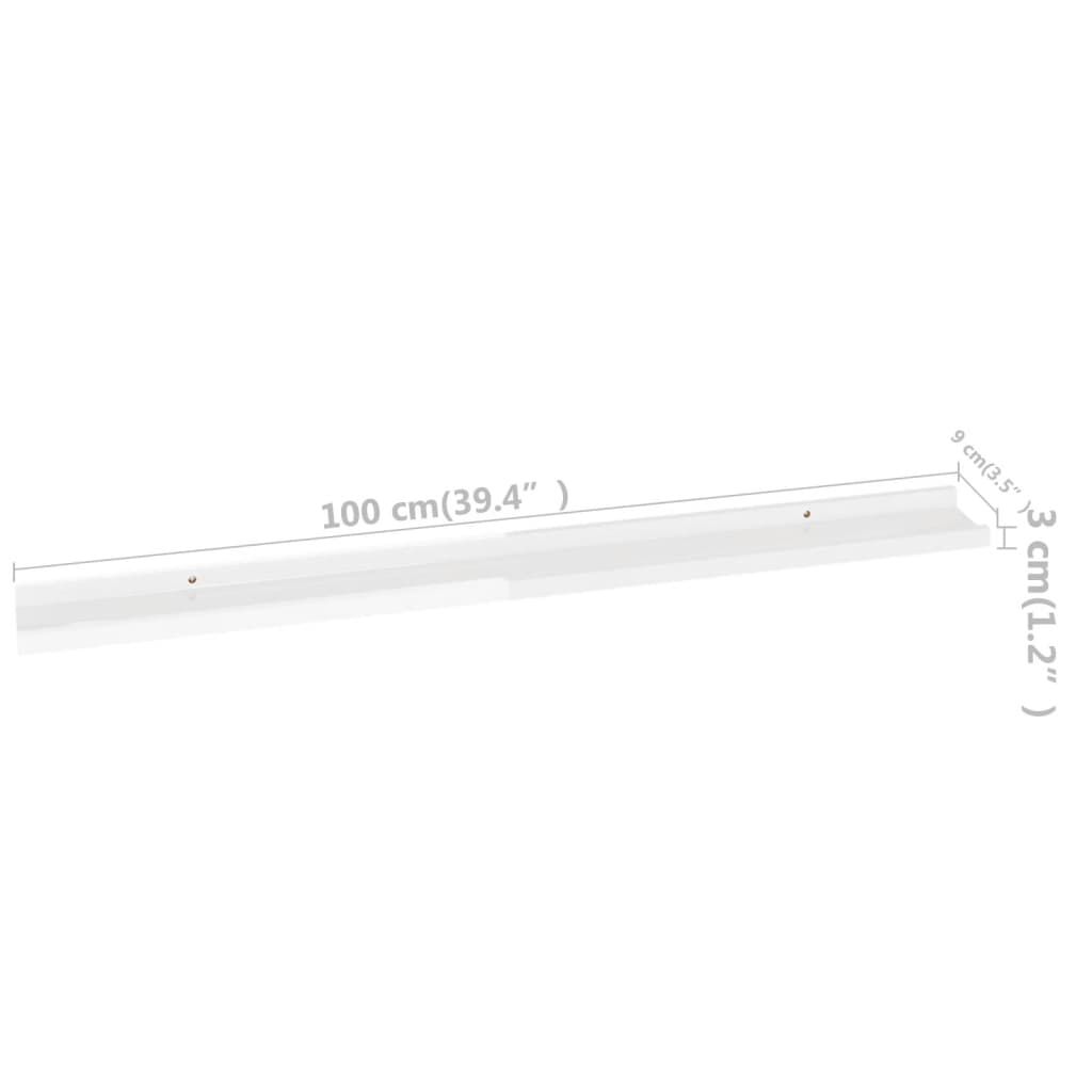 vidaXL Wall Shelves 2 pcs High Gloss White 100x9x3 cm