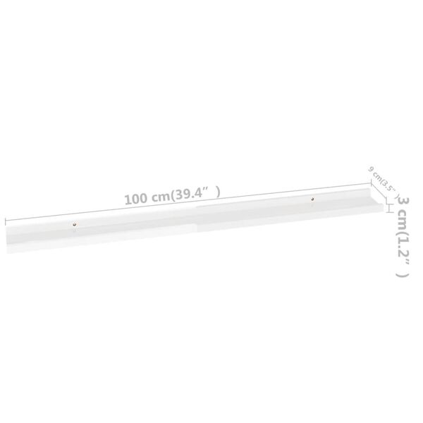 vidaXL Wall Shelves 2 pcs High Gloss White 100x9x3 cm