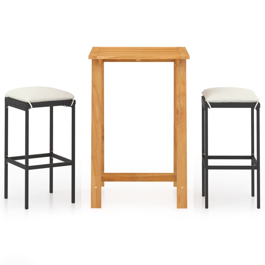 vidaXL 3 Piece Garden Bar Set with Cushions Black