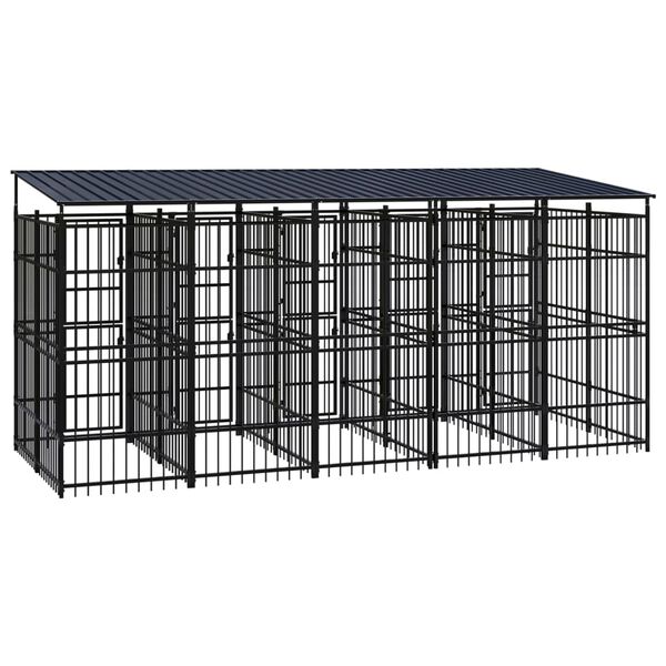 vidaXL Outdoor Dog Kennel with Roof Steel 9.22 m²