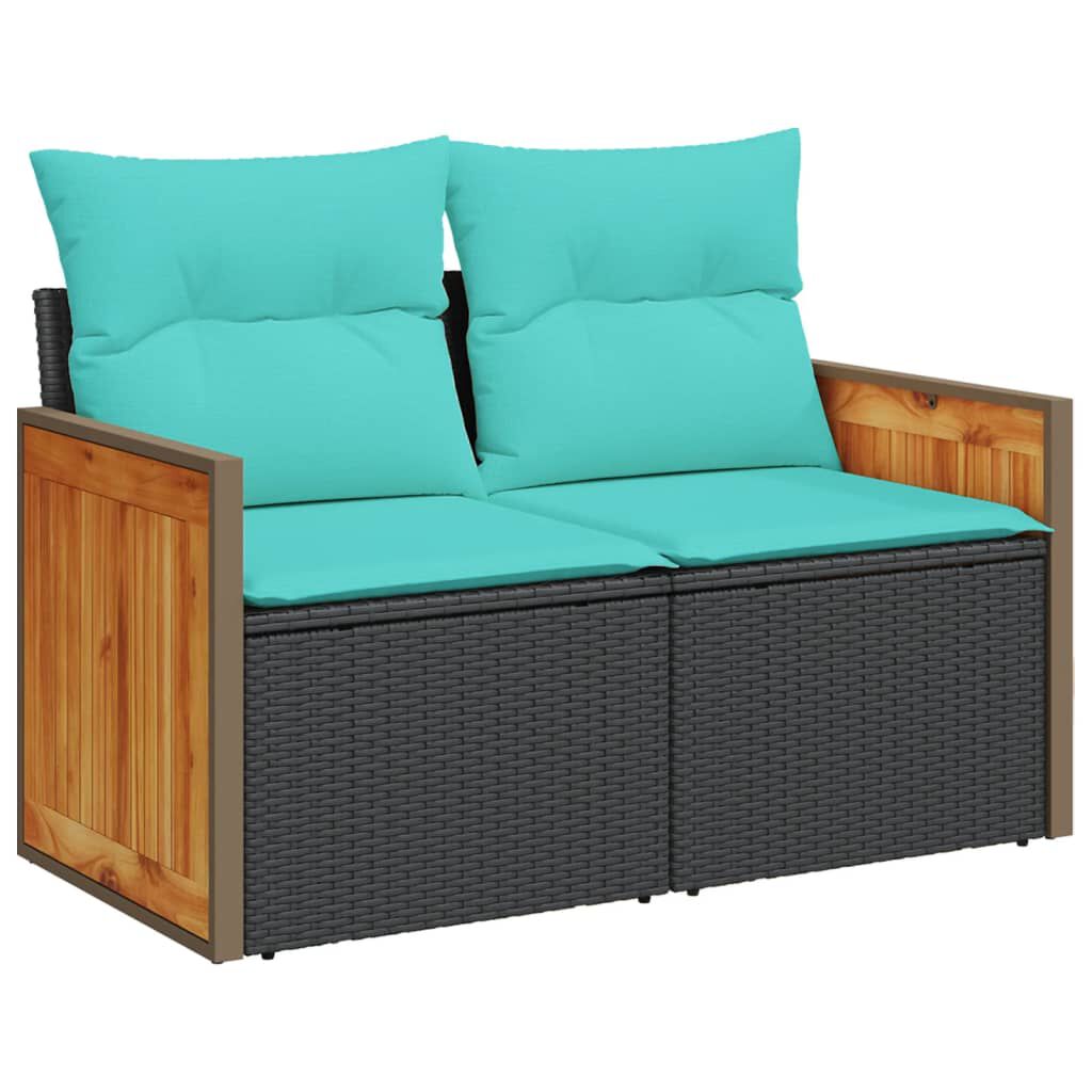 vidaXL 9 Piece Garden Sofa Set with Cushions Black Poly Rattan