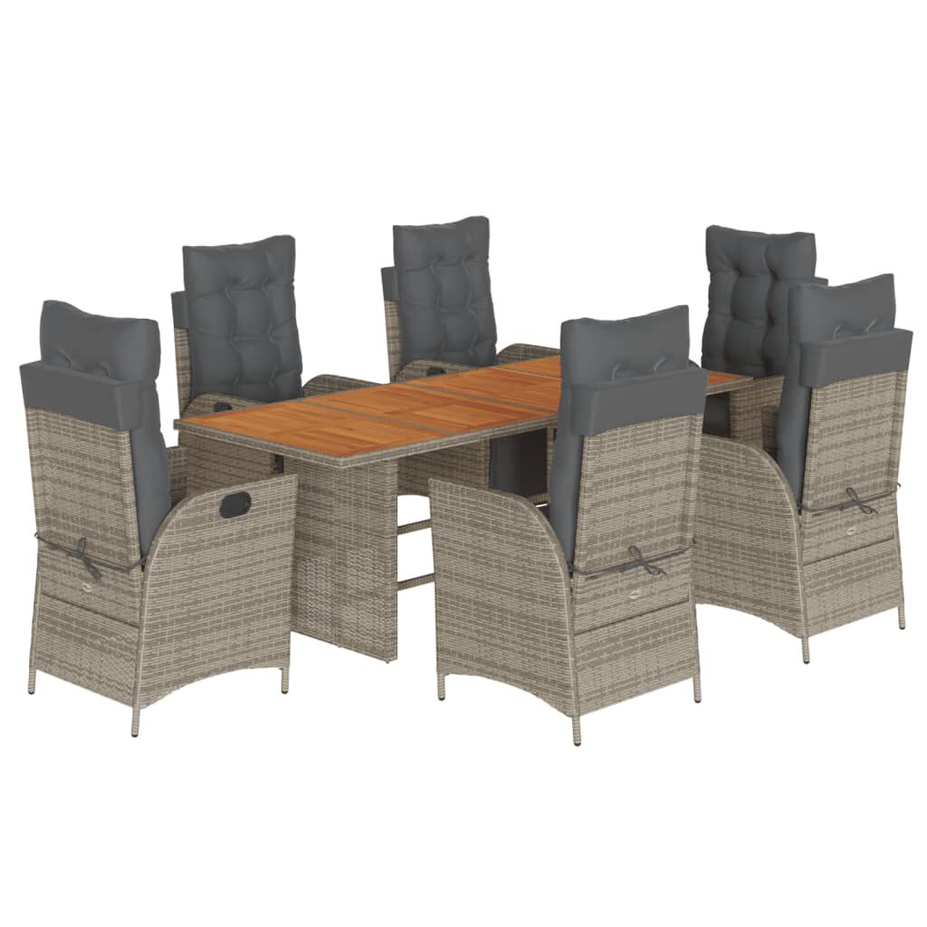 vidaXL 7 Piece Garden Dining Set with Cushions Grey Poly Rattan