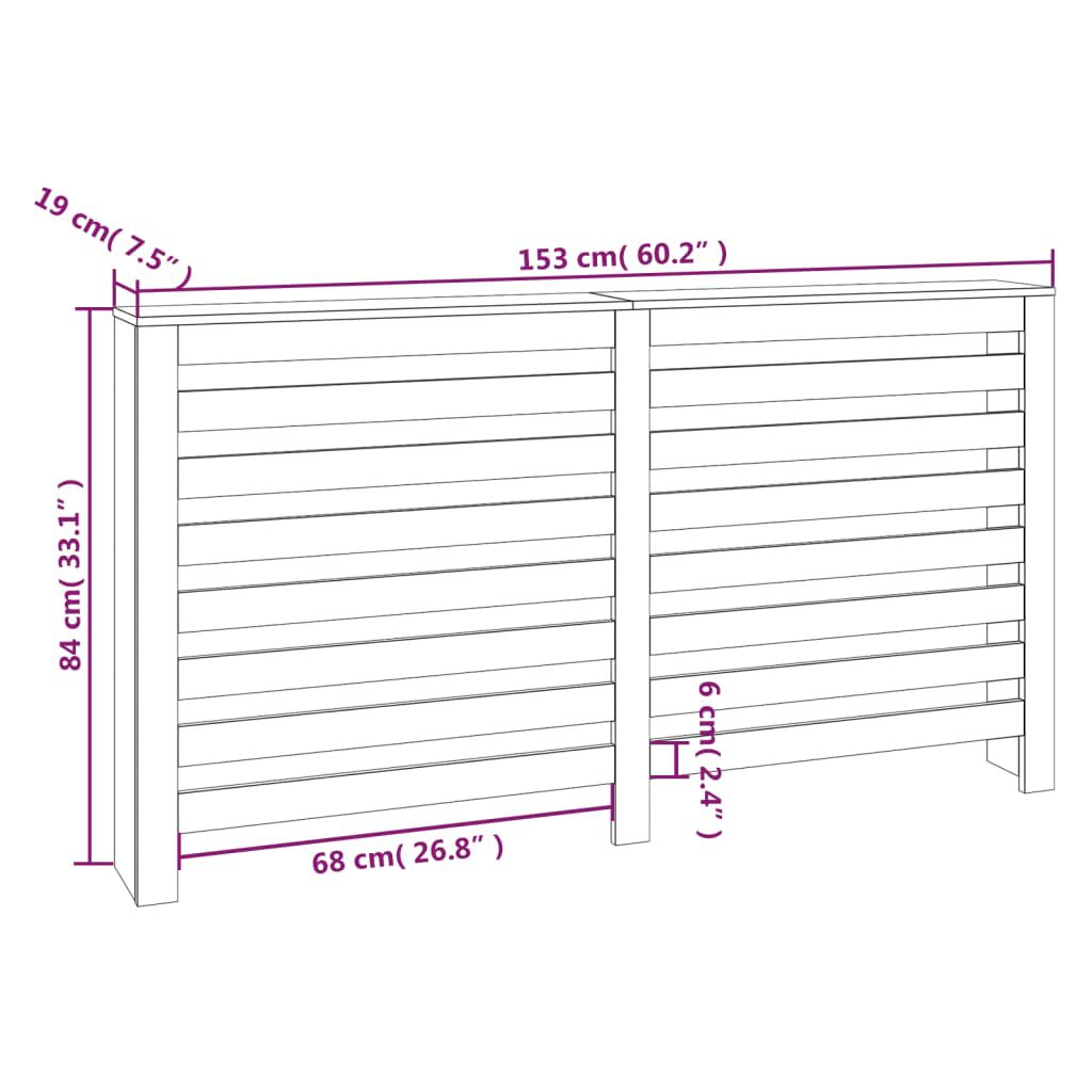 vidaXL Radiator Cover White 153x19x84 cm Solid Wood Pine