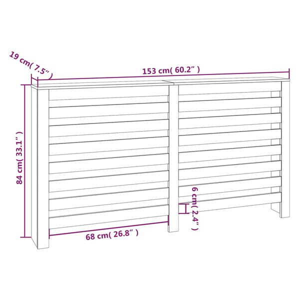 vidaXL Radiator Cover White 153x19x84 cm Solid Wood Pine