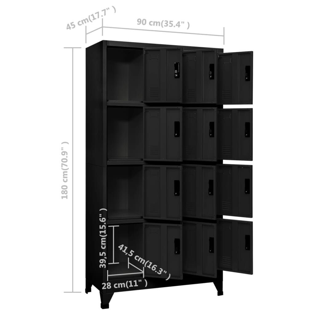 vidaXL Locker Cabinet Black 90x45x180 cm Steel