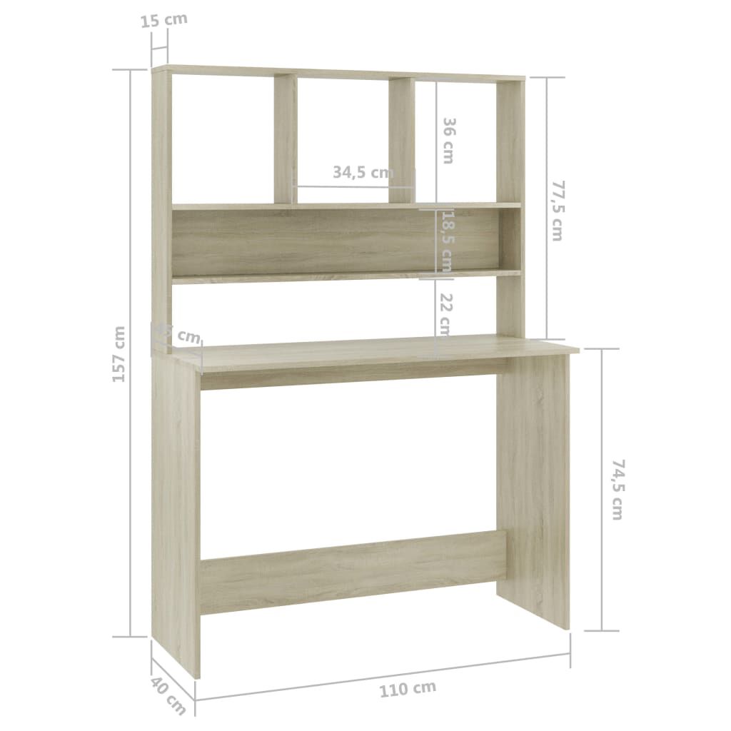 vidaXL Desk with Shelf Sonoma Oak 110x45x157 cm Engineered Wood