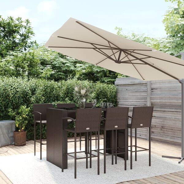 vidaXL 7 Piece Garden Bar Set Brown Poly Rattan