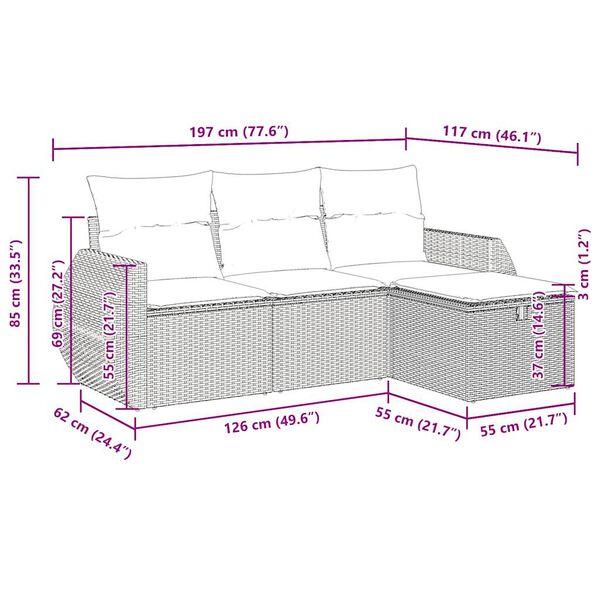 vidaXL 4 Piece Garden Sofa Set with Cushions Black Poly Rattan