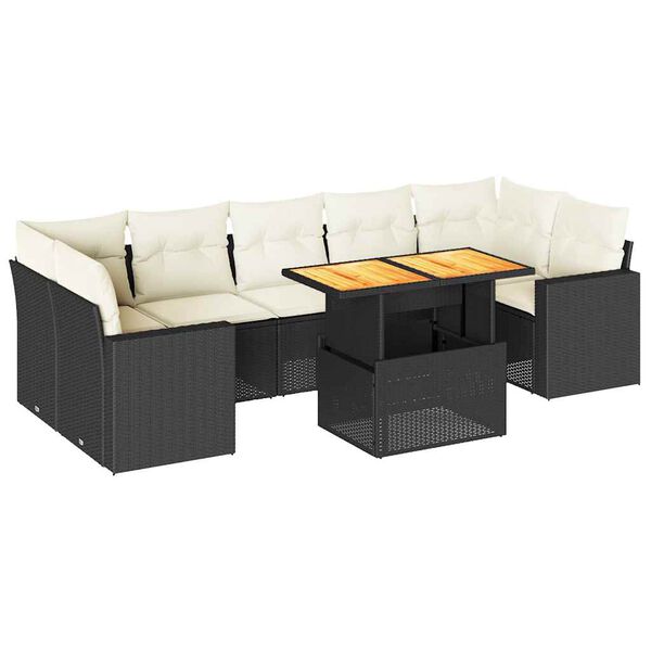 vidaXL 8 Piece Garden Sofa Set with Cushions Black Poly Rattan