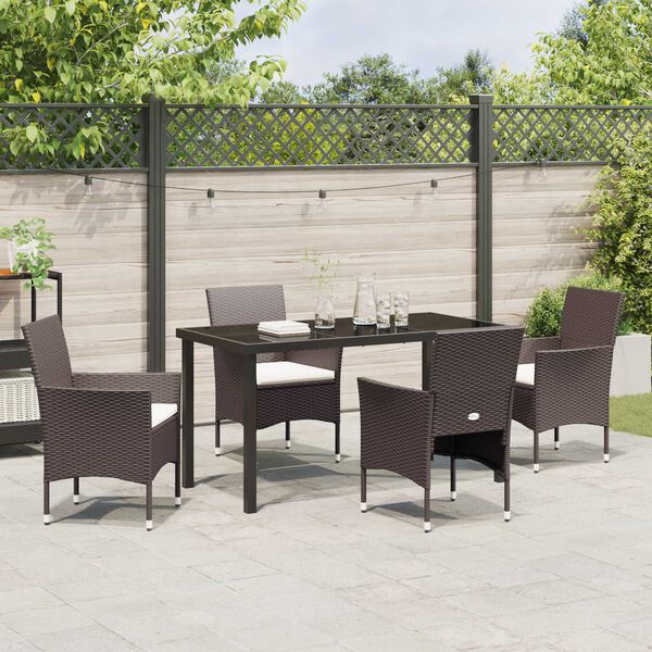 vidaXL Garden Dining Set with Cushion 5 pcs Brown Poly Rattan