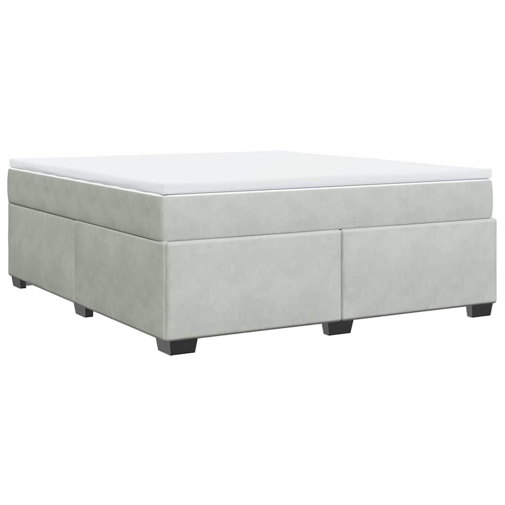 vidaXL Box Spring Bed with Mattress Light Grey King Velvet